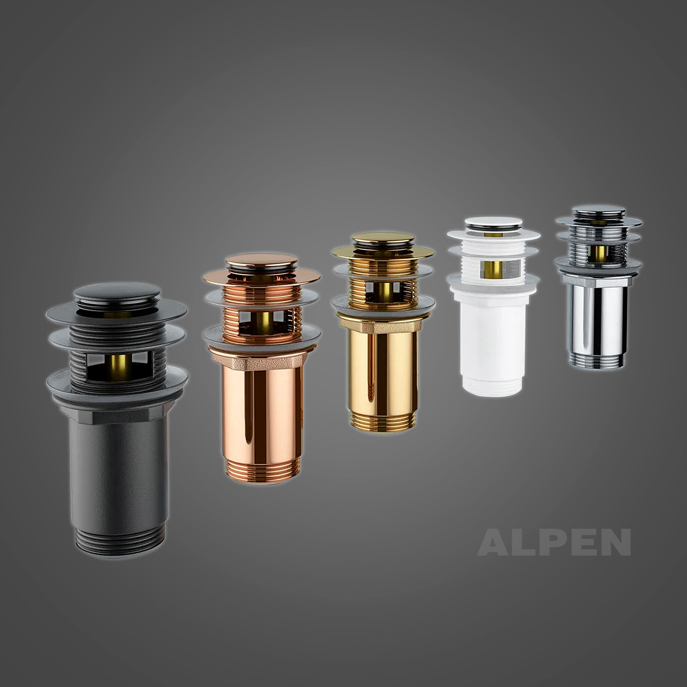 Металлический донный клапан для раковины, с переливом 2039122 ALPEN (золото)