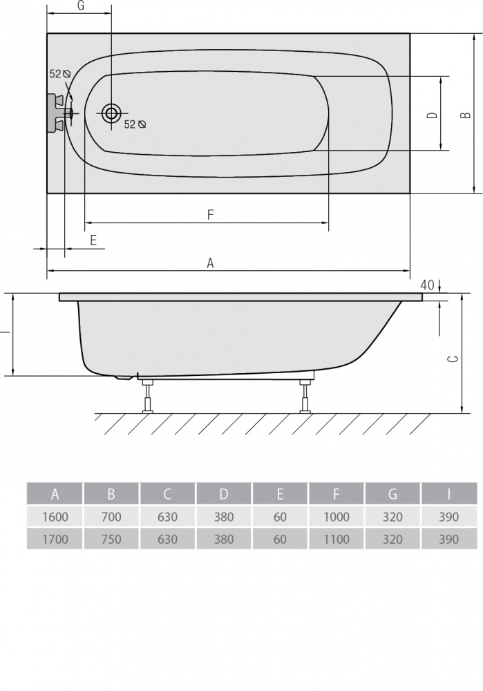 Акриловая ванна ALPEN Laura 170