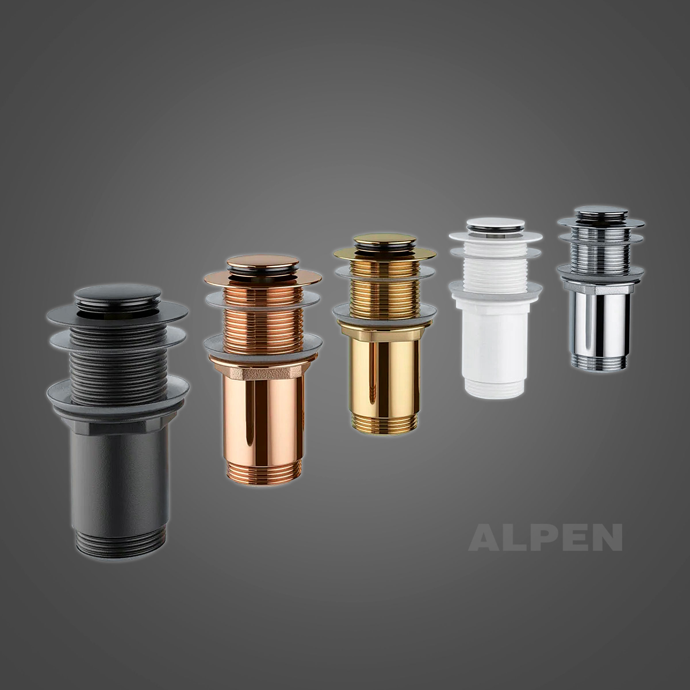 Металлический донный клапан для раковины, без перелива 2039422 ALPEN (матовый черный)