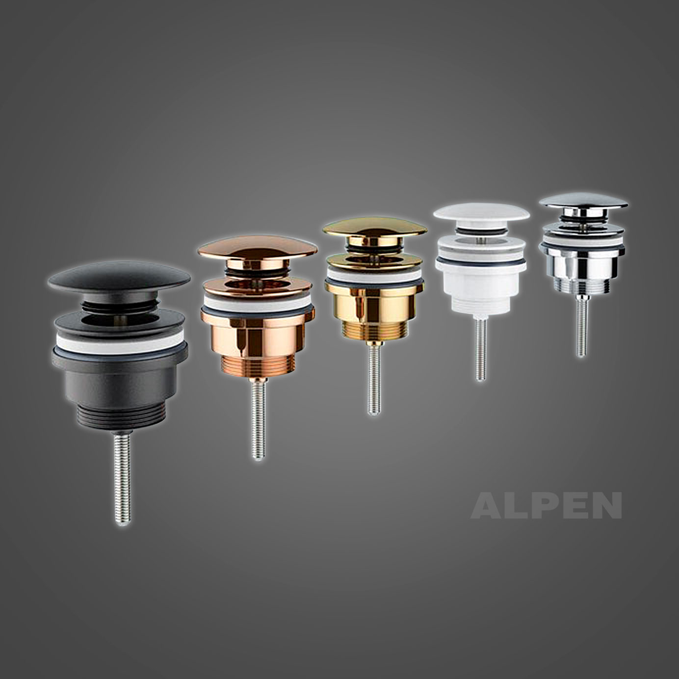 Универсальный металлический донный клапан для раковины, с/без перелива 2039522 ALPEN (золото)