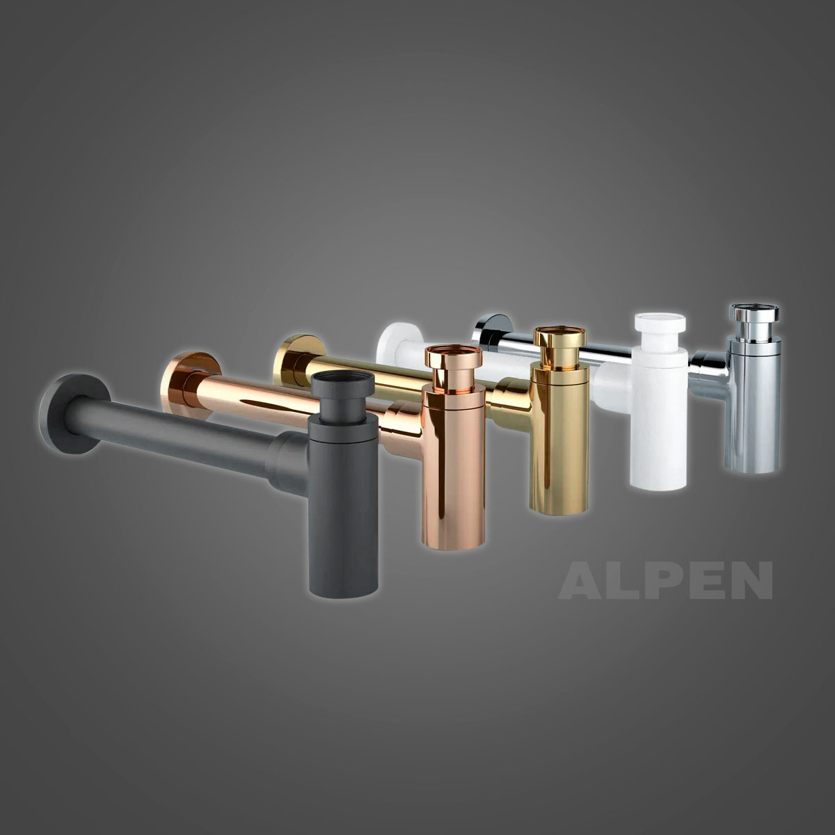 Металлический сифон для раковины 2040022 ALPEN (матовый черный)