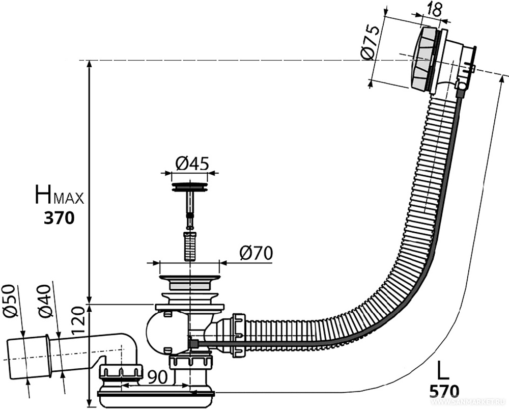 Сифон для ванны ALPEN ALP55-RU60
